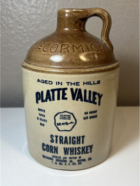 Vintage 1972 McCormick Platte Valley Straight Corn Whiskey Stoneware Jug 4/5 Qt